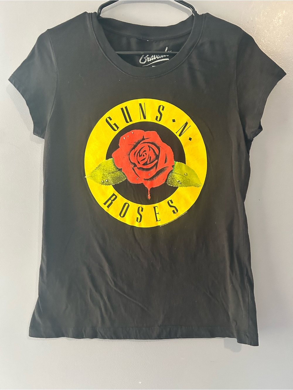 Bravado Black Women’s Guns N' Roses Tee with Yellow Logo and Red Rose